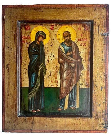 Icoon - Moeder Gods, Evangelist Johannes - Hout -