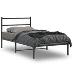 vidaXL Bedframe met hoofdbord metaal zwart 107x203 cm, Huis en Inrichting, Slaapkamer | Bedden, Eenpersoons, Verzenden, Zwart