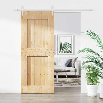 vidaXL Schuifdeur Natuurlijk en Wit 85 x 210 cm Massief, Doe-het-zelf en Verbouw, Deuren en Horren, Verzenden, Nieuw
