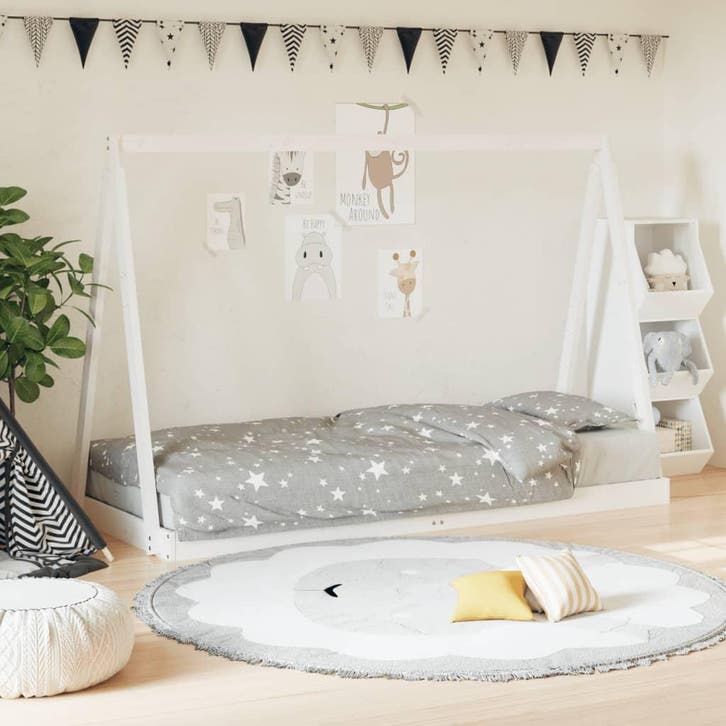 vidaXL Kinderbedframe 80x200 cm massief grenenhout wit, Kinderen en Baby's, Kinderkamer | Bedden, Nieuw, Verzenden