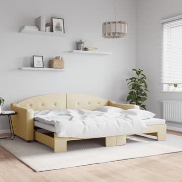 vidaXL Slaapbank met onderschuifbed 90x200 cm stof, 90 cm, Eenpersoons, Verzenden, Nieuw