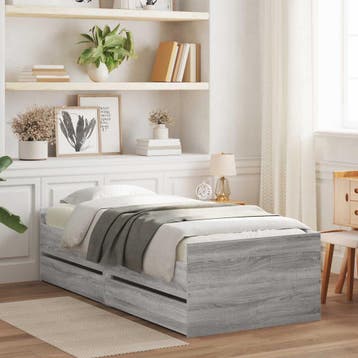 vidaXL Bedframe met lade met opslag Betongrijs Massief, Verzenden, Nieuw, Grijs, Hout