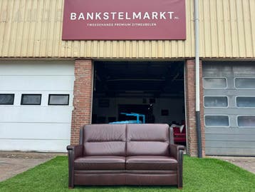 Bankstel SENIOREN Mecam bruin leer 2,5 zit bank, Huis en Inrichting, Design, 150 tot 200 cm, Tweepersoons, Zo goed als nieuw