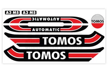 Tomos Stickerset glans standaard automatic zwart / rood c..., Ophalen of Verzenden, Nieuw, A.J. Bromfiets Parts B.V.