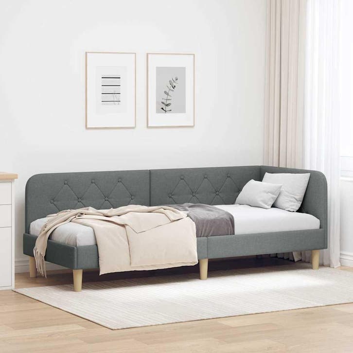 vidaXL Hoekbedframe Donkergrijs 80 x 200 cm Stof, Huis en Inrichting, Slaapkamer | Bedden, Grijs, Nieuw, Stof, Verzenden