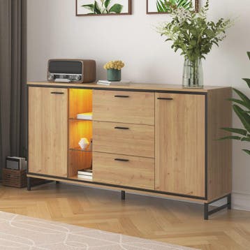 Modern Dressoir Zwart met Houtlook - 3 Lades & Opbergruimte, Huis en Inrichting, Verzenden, Nieuw