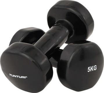 Tunturi Dumbbell set 2 x 5,0 kg - Vinyl - Zwart - Incl., Sport en Fitness, Fitnessmaterialen, Ophalen of Verzenden, Zo goed als nieuw