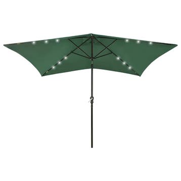 vidaXL Parasol met LEDs en stalen paal 2x3 m groen, Verzenden, Nieuw, 2 tot 3 meter