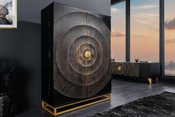 Handgemaakte barkast GOLDEN SUNSET 140cm zwartgoud massief, Huis en Inrichting, Kasten | Overige, Ophalen of Verzenden, Nieuw