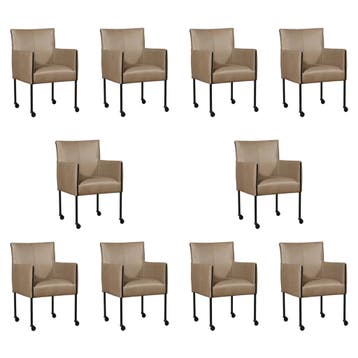 Set van 10 Leren eetkamerstoelen More - Granada Taupe, Huis en Inrichting, Stoelen, Ophalen of Verzenden, Nieuw, Leer