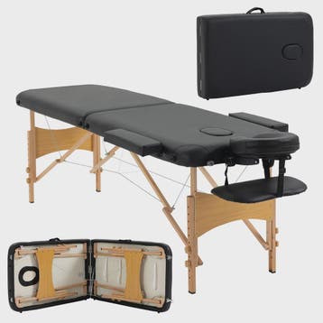 HOMCOM Houten Opvouwbare Massagetafel - 2 Zones - Zwart, Verzenden, Nieuw