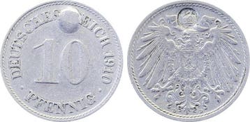 Duitsland 10 Pfennig 1910 D ist original so entstanden, U..., Verzenden