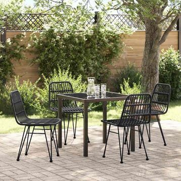vidaXL Tuin eettafelset 5 pcs Zwart Gepoedercoat staal, Verzenden, Nieuw, Rotan, 5 zitplaatsen