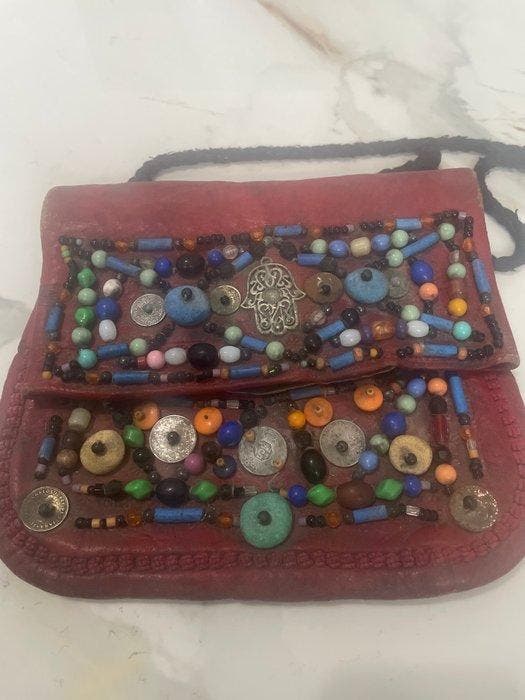kunsttasje - Leder - Marokko - Vintage, Antiek en Kunst, Kunst | Niet-Westerse kunst