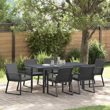 vidaXL Tuin eettafelset 7 st Antraciet poly rattan, Verzenden, Nieuw, Rotan, 7 zitplaatsen