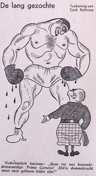 Fascisten bewonderen boxer Primo Carnera op spotprent, Verzenden