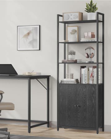 Stijlvolle Boekenkast met 6 Niveaus en Deuren - Metaal Frame, Verzenden, Nieuw