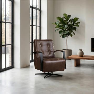 Leren draaifauteuil Mind - Vintage Brown (bruin) - Stervoet, Nieuw, Ophalen of Verzenden, 50 tot 75 cm, Industrieel, Modern