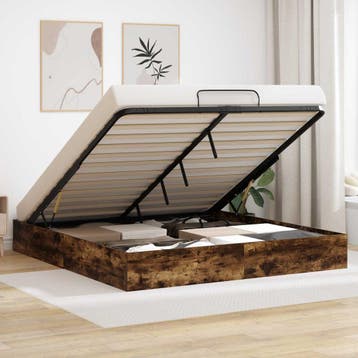 vidaXL Ottoman Bedframe met opslag Gerookte Eik 203 x 160 x, Huis en Inrichting, Slaapkamer | Bedden, Verzenden, Nieuw, Bruin