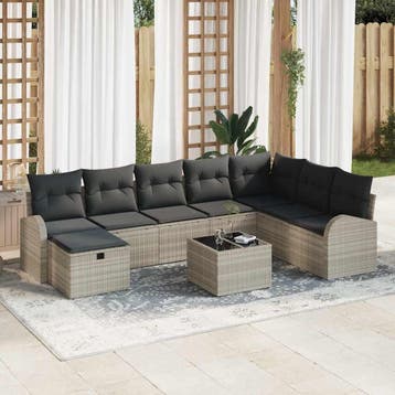 vidaXL Bankstel 9 st Lichtgrijs poly rattan, Verzenden, Nieuw, Meer dan 8 zitplaatsen