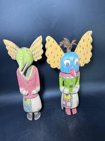 2 poppen in de Hopi-kachina-stijl - Hout - V.S. - Achyuta