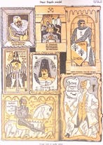 Jonge wijn in oude vaten op spotprent (lijst optie, Lithos), Verzenden