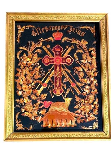 Antiek Reliekhouder - Papier, Glas, Hout - 1900-1910 - Groot, Antiek en Kunst