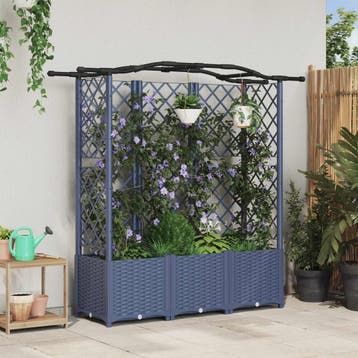 vidaXL Verhoogd Bed met Trellis en Dak Grijs 163 x 40 x 138, Verzenden, Nieuw, Minder dan 60 cm, 60 cm of meer