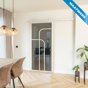 Stalen Schuifdeur Wit 4 Vlaks rond Maatwerk Rook glas, Nieuw, Metaal, Inclusief glas