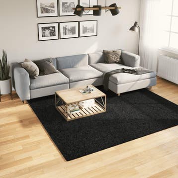 vidaXL Vloerkleed OVIEDO laagpolig 240x240 cm zwart, Verzenden, Nieuw, Zwart