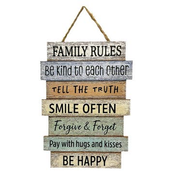 Wandbord Family Rules van MDF – 18 × 25 cm, Verzenden, Nieuw