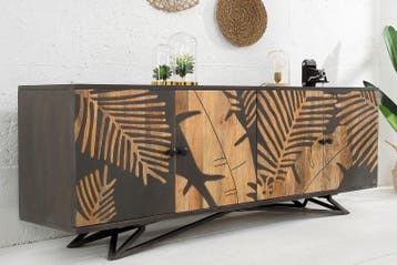 Massives Dressoir TROPICAL 160cm grijs Mangoholz bloemen, Ophalen of Verzenden, Nieuw