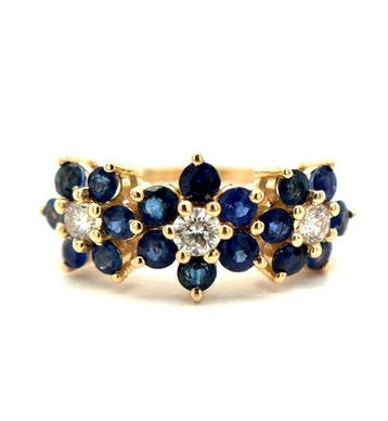 Ring - 14 karaat Geel goud - 1.80ct. tw. Saffier - Diamant, Sieraden, Tassen en Uiterlijk, Ringen, Nieuw