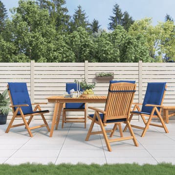 vidaXL Verstelbare klapstoelen met kussens, 4 stuks, massief, Verzenden, Nieuw, Hout