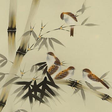 Bamboo and Five Sparrows with Original Box (Tomobako) - with