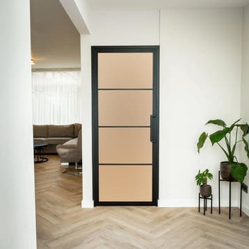 Stalen Binnendeur - Zwart - 4 Vlaks - Mat glas, Minder dan 80 cm, Binnendeur, Nieuw, Metaal
