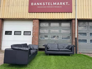 Touché bankstel zwart leren design 2x2,5 zits banken, Design, 150 tot 200 cm, Zo goed als nieuw, Rechte bank