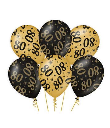 Classy Ballonnen 80 Jaar Zwart/Goud (6st), Hobby en Vrije tijd, Ophalen of Verzenden, Nieuw