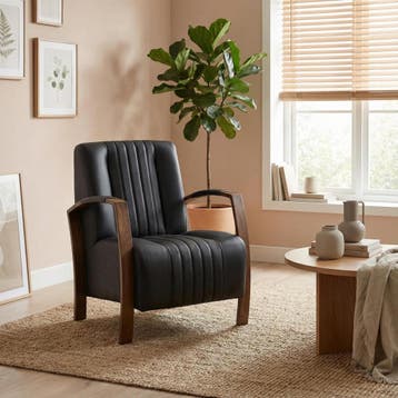 Leren fauteuil Glamour - Rancho Nero (zwart), Nieuw, Ophalen of Verzenden, 50 tot 75 cm, Industrieel, Modern, Retro