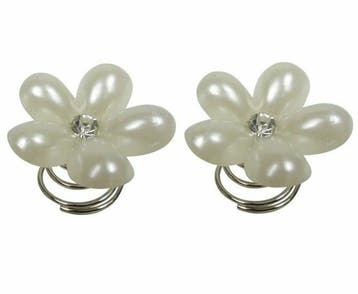 Haarspeld Curlies 2cm - Bloem Parel Strass Steentje - Wit, Nieuw