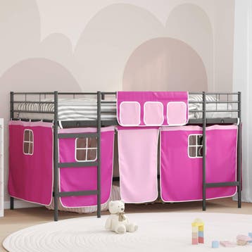 vidaXL Bunkbed voor kinderen met gordijnen Zwart en Roze 100, Eenpersoons, Verzenden, Zwart, Nieuw