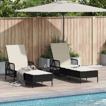 vidaXL Ligstoel 3 st poly rattan Zwart en Cream Wit, Verzenden, Nieuw
