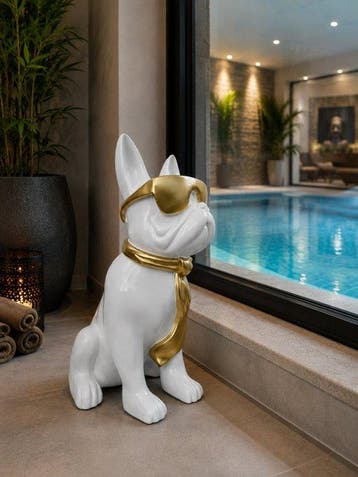 Beeld, funny dog with sunglasses in white color - 60 cm -