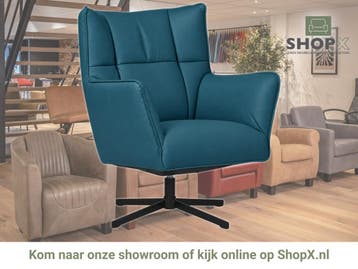 Leren draaifauteuil Lovely - Toledo Turquoise (blauw), Nieuw, Ophalen of Verzenden, 75 tot 100 cm, Eigentijds, Modern, Retro, Vintage