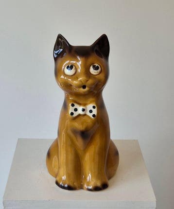 Kruik - Retro 1970s Majolica Barbotine Cat Jug/Vase –