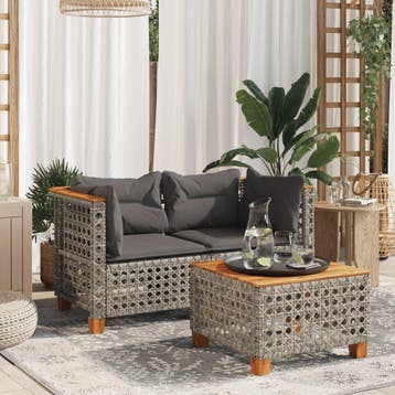 vidaXL Tuinhoekbanken 2 st met kussens poly rattan grijs, Verzenden, Nieuw