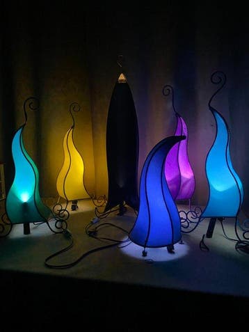 Lamp (6) - suede - Handmade sculptural lamps
