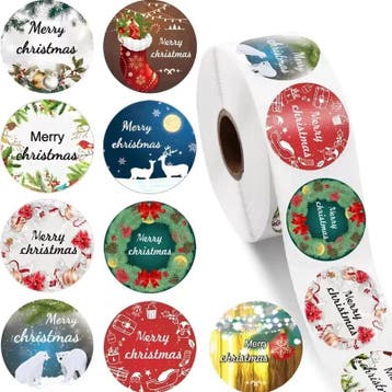 Sluitstickers kerstetiketten merry christmas winter forest, Ophalen of Verzenden, Nieuw