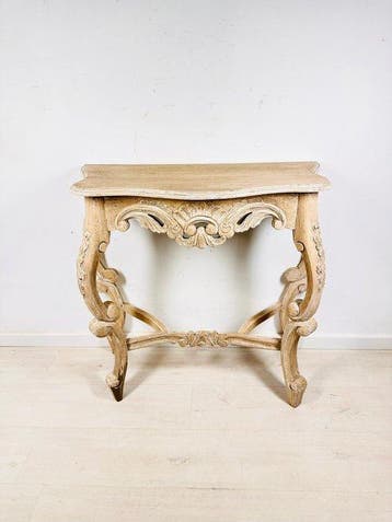 Wandtafel - Gegraveerde houten consoletafel met serpentine