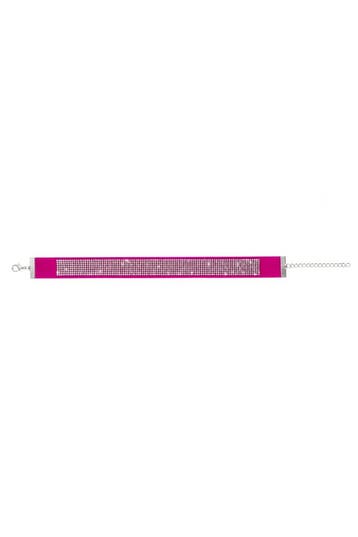 KIMU® Choker Strass Roze Stoffen Choker met Strass Steentjes, Sieraden, Tassen en Uiterlijk, Kettingen, Kunststof, Verstelbaar
